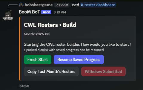 The build start screen