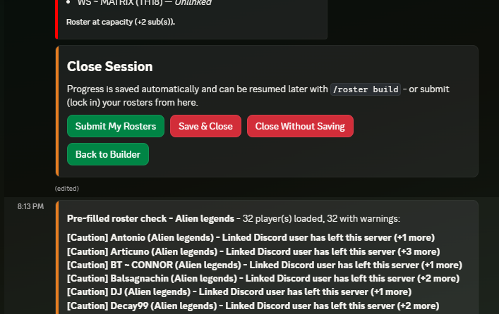 The Close Session screen