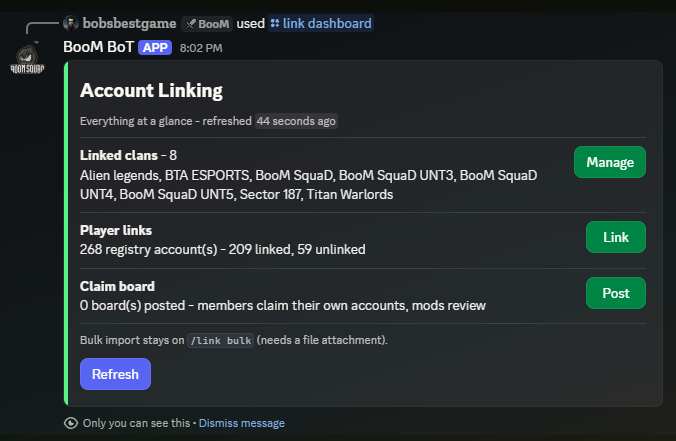 The account-linking dashboard