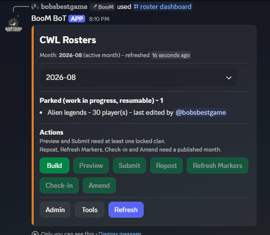 The CWL Rosters dashboard