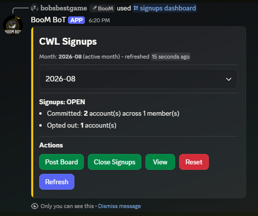 The signup dashboard